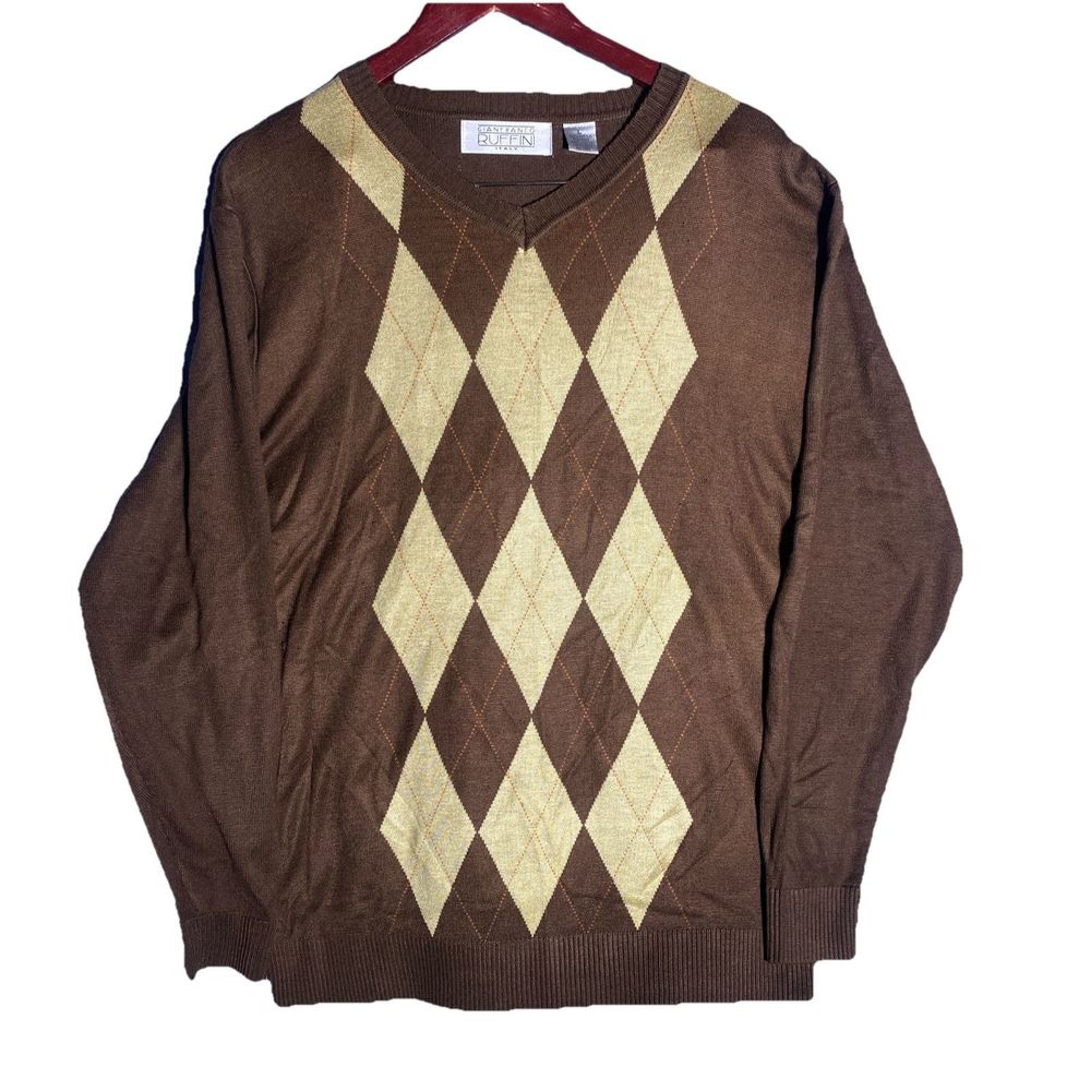 Vintage Gianfranco Ruffini Sweater Mens Large Argyle V Neck